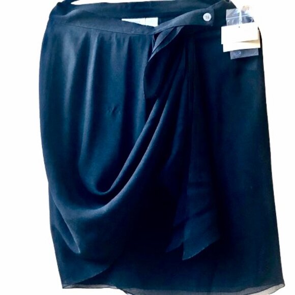 Classics by Anne Klein Vintage 80's Black SILK SHEER Sarong Wrap Skirt NEW - Picture 11 of 14
